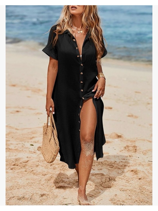 Dokotoo Other - Split Button Down Long Kimonos Cardigans Swimsuit Cover Up Black S-M